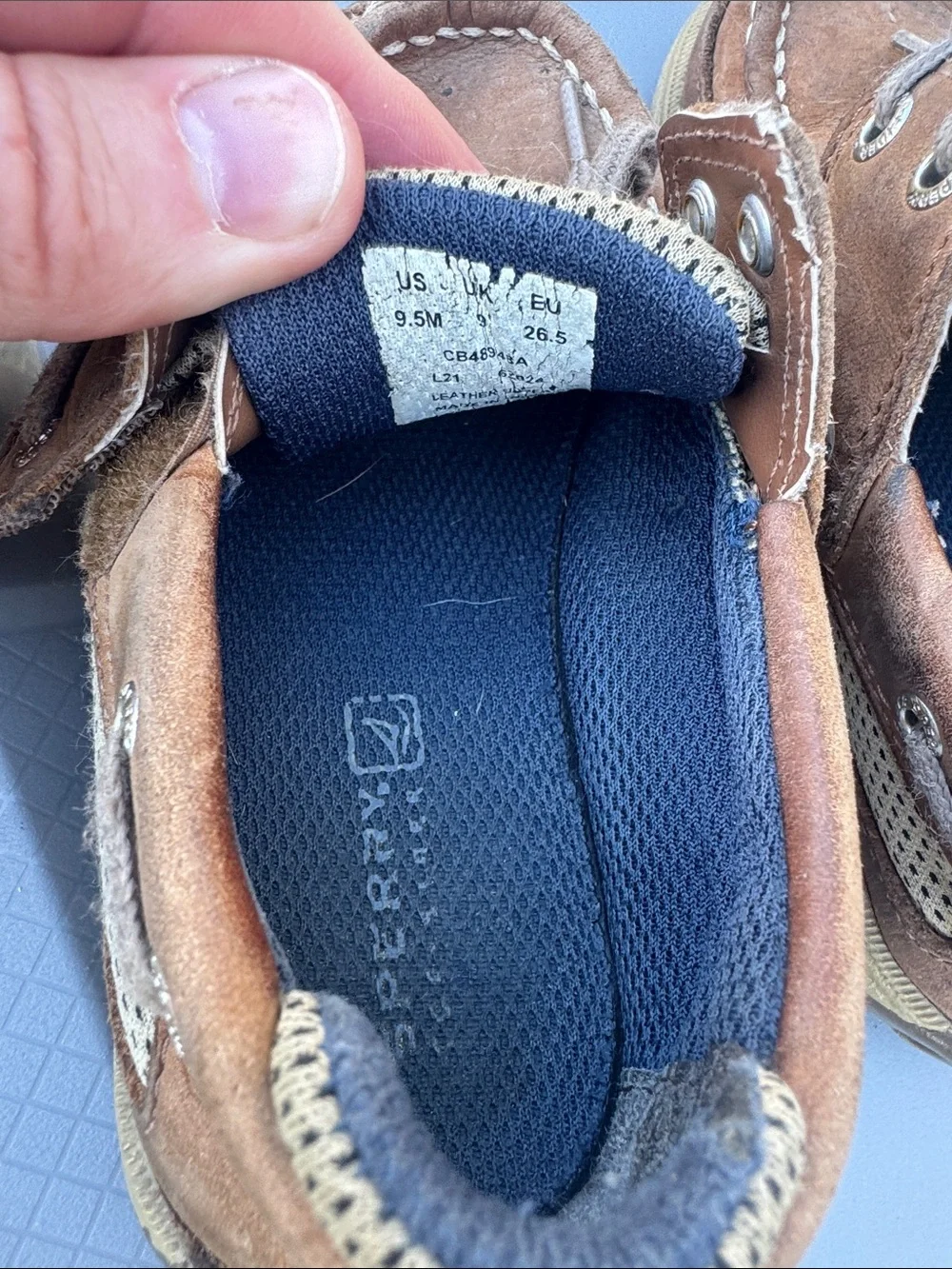 Sperry Kids Tan Brown Boat Shoes with Navy Lining